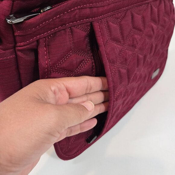 Lug Wings Red Quilted Crossbody Travel Bag in Cranberry RFID Insulated Pocket - Picture 3 of 12
